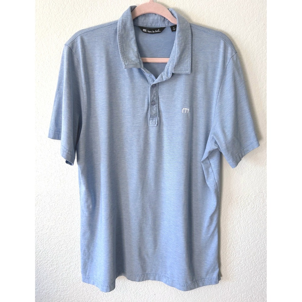 Travis Mathew Zinna 2.0 Classic Short Sleeve Polo‎ Blue Microstripe SZ XL